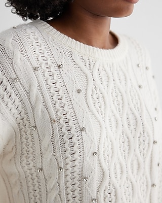 Embellished Cable Knit Tunic Sweater