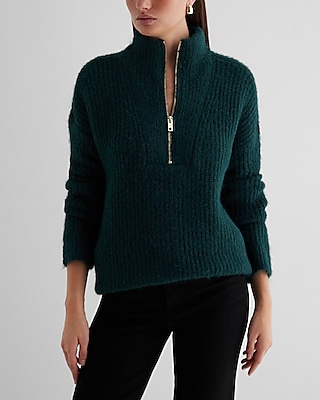 Fuzzy Knit Quarter Zip Tunic Sweater