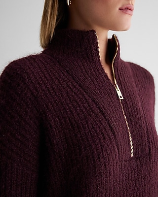 Fuzzy Knit Quarter Zip Tunic Sweater