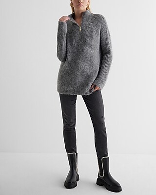 Fuzzy Knit Quarter Zip Tunic Sweater