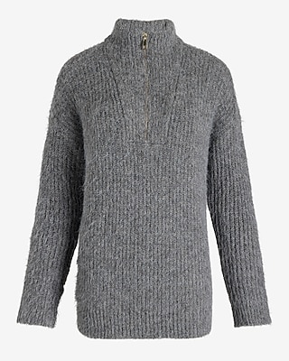 Fuzzy Knit Quarter Zip Tunic Sweater