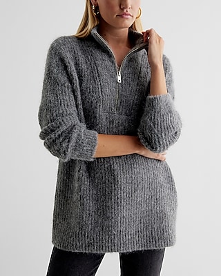 Fuzzy Knit Quarter Zip Tunic Sweater