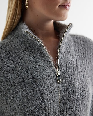 Fuzzy Knit Quarter Zip Tunic Sweater