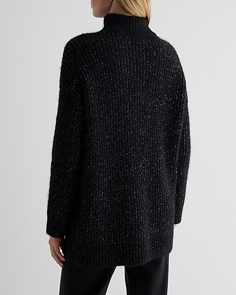 Shine Ribbed Fuzzy Knit Quarter Zip Tunic Sweater | Express