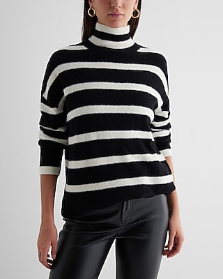 Striped Plush Knit Mock Neck Oversized Sweater | Express