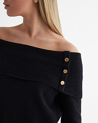 Novelty Button Off The Shoulder Oversized Sweater - image 2