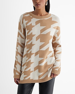 Houndstooth Crew Neck Tunic Sweater