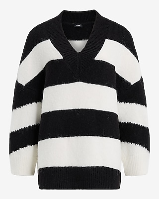 Striped V-Neck Oversized Sweater