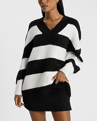 Striped V-Neck Oversized Sweater