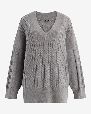 Cable Knit V-Neck Tunic Sweater