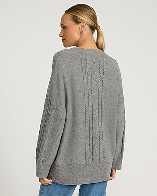 Cable Knit V-Neck Tunic Sweater