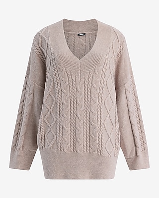 Cable Knit V-Neck Tunic Sweater