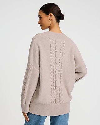 Cable Knit V-Neck Tunic Sweater