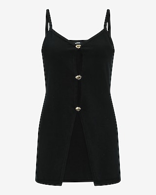 Cotton V-Neck Novelty Button Cutaway Sweater Tank