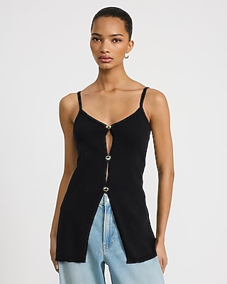 Cotton V-Neck Novelty Button Cutaway Sweater Tank
