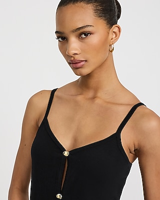 Cotton V-Neck Novelty Button Cutaway Sweater Tank