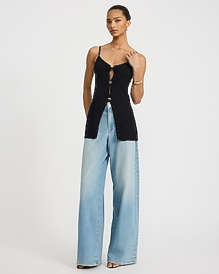 Cotton V-Neck Novelty Button Cutaway Sweater Tank