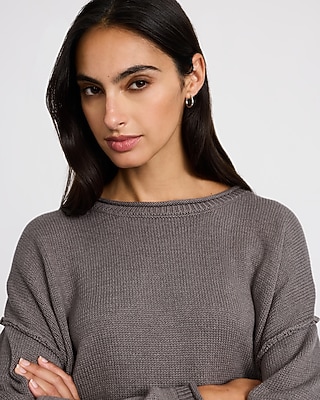 Boat Neck Roll Hem Oversized Sweater - thumbnail 6