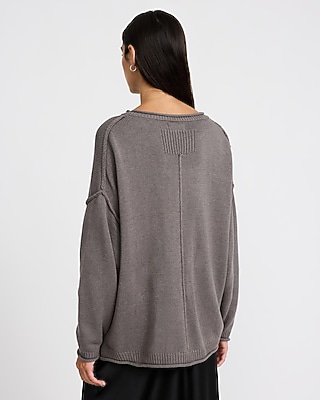 Boat Neck Roll Hem Oversized Sweater - thumbnail 7