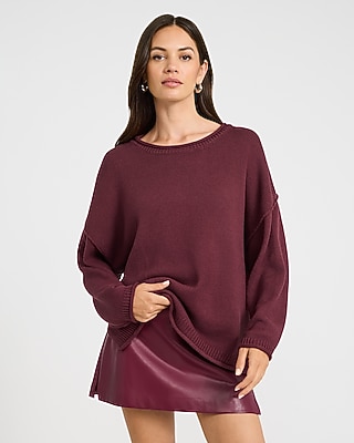 Boat Neck Roll Hem Oversized Sweater