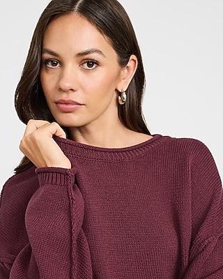 Boat Neck Roll Hem Oversized Sweater