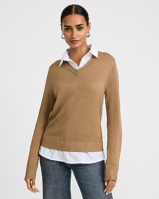 Layered V-Neck Pullover Sweater
