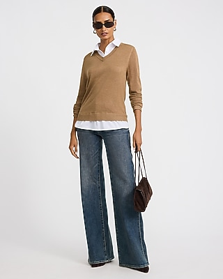 Layered V-Neck Pullover Sweater