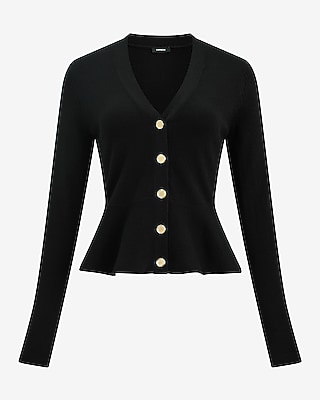 V-Neck Novelty Button Peplum Sweater - thumbnail 9