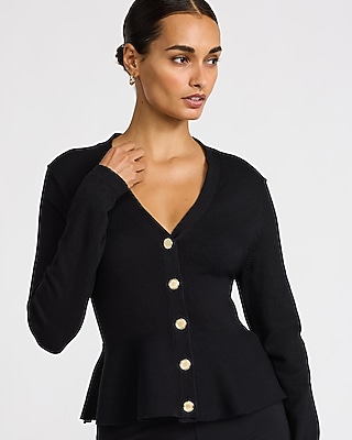 V-Neck Novelty Button Peplum Sweater - thumbnail 5