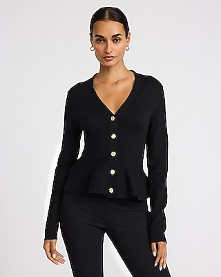 V-Neck Novelty Button Peplum Sweater - thumbnail 6