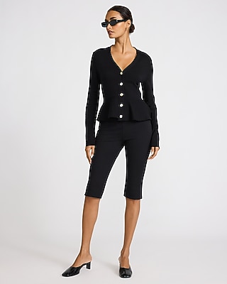 V-Neck Novelty Button Peplum Sweater - thumbnail 8
