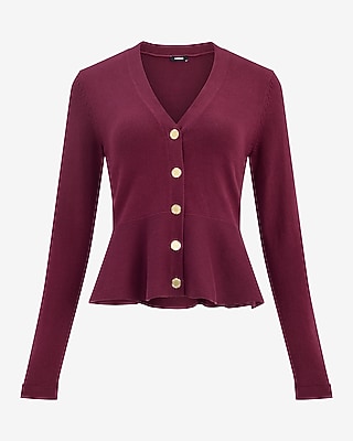 V-Neck Novelty Button Peplum Sweater - thumbnail 4