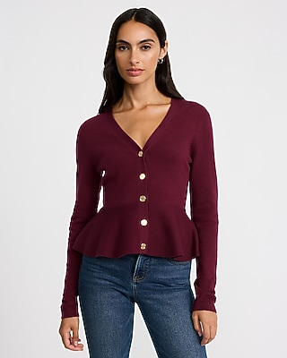 V-Neck Novelty Button Peplum Sweater