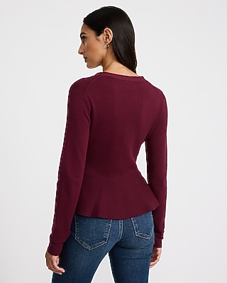 V-Neck Novelty Button Peplum Sweater - thumbnail 2