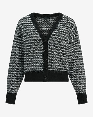 Wool-Blend Textured Striped V-Neck Cardigan - thumbnail 6