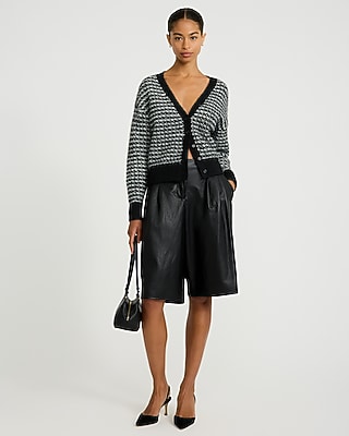 Wool-Blend Textured Striped V-Neck Cardigan - thumbnail 5