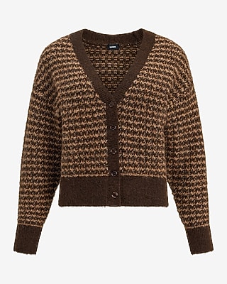 Wool-Blend Textured Striped V-Neck Cardigan