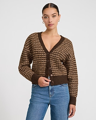 Wool-Blend Textured Striped V-Neck Cardigan