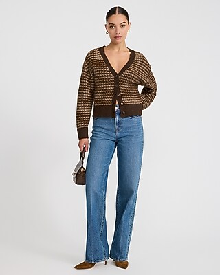 Wool-Blend Textured Striped V-Neck Cardigan