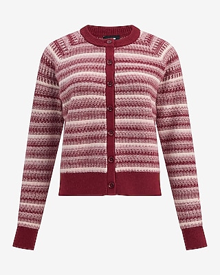 Skimming Striped Wool-Blend Crew Neck Cardigan