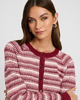 Skimming Striped Wool-Blend Crew Neck Cardigan