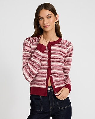 Skimming Striped Wool-Blend Crew Neck Cardigan