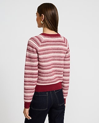 Skimming Striped Wool-Blend Crew Neck Cardigan