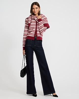 Skimming Striped Wool-Blend Crew Neck Cardigan