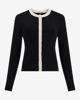 Fitted Tipped Crew Neck Cardigan