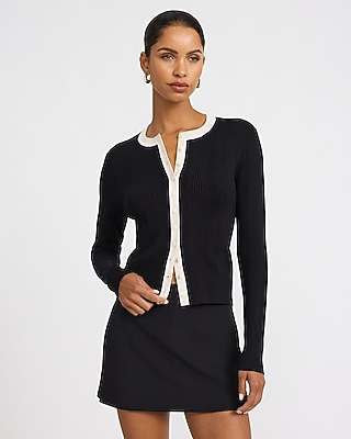 Fitted Tipped Crew Neck Cardigan