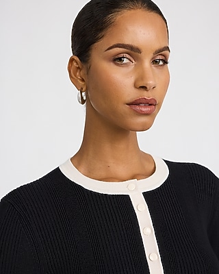 Fitted Tipped Crew Neck Cardigan