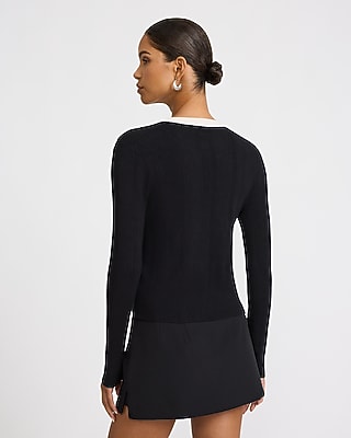 Fitted Tipped Crew Neck Cardigan