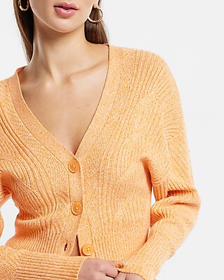 Cable V-Neck Knit Button Front Cardigan