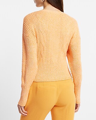 Cable V-Neck Knit Button Front Cardigan